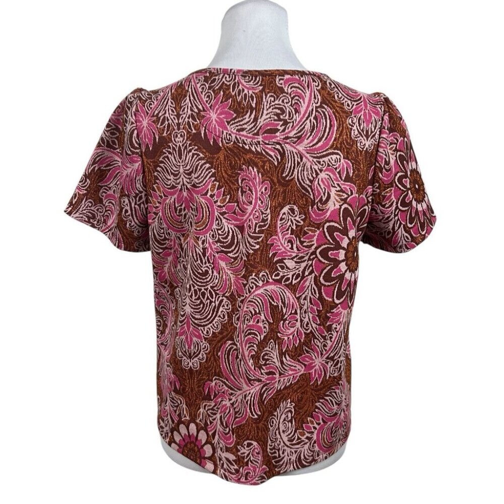by Anthropologie Demeter Paisley Top size‎ M Medium Short Sleeve - Picture 5 of 9